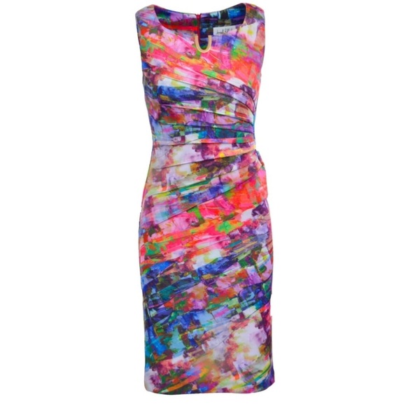 Joseph Ribkoff Dresses & Skirts - Joseph Ribkoff Abstract Rouched Dress sleeveless colorful keyhole ruched size 10